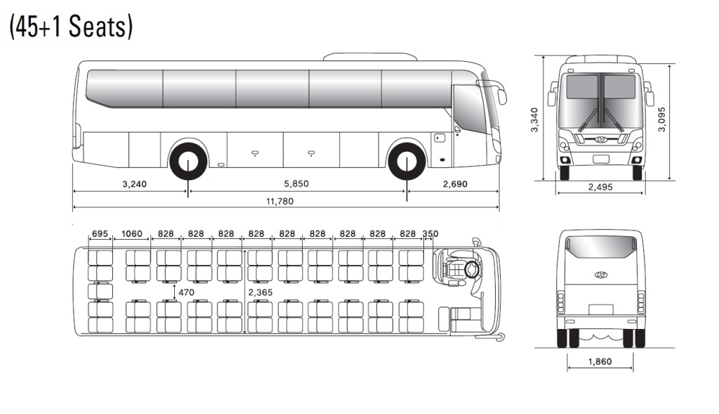 Габаритные размеры автобуса HYUNDAI UNIVERSE EURO-5