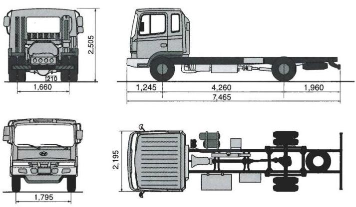 Габаритные размеры шасси HYUNDAI HD120 LONG