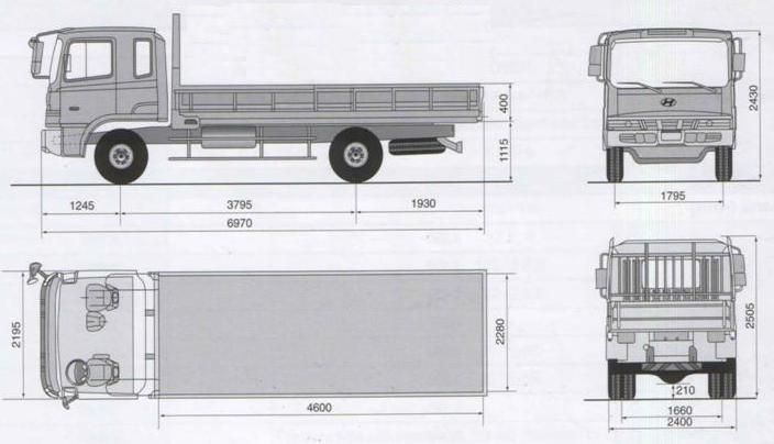 Габаритные размеры шасси HYUNDAI HD120 SHORT