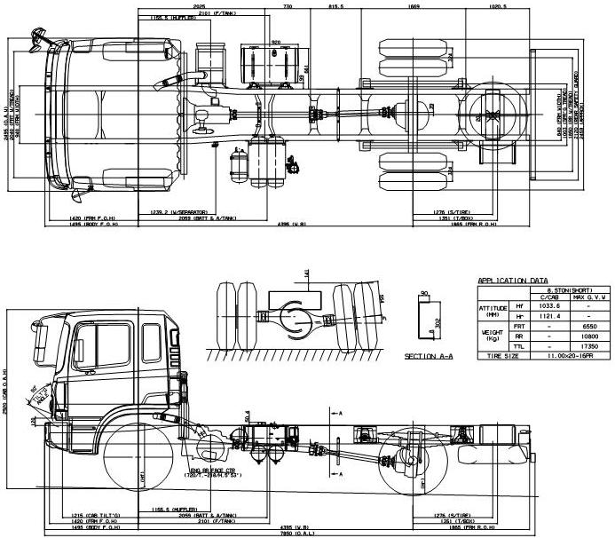 Габаритные размеры шасси HYUNDAI HD170 SHORT