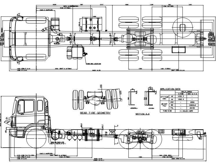 Габаритные размеры шасси HYUNDAI HD250 LONG