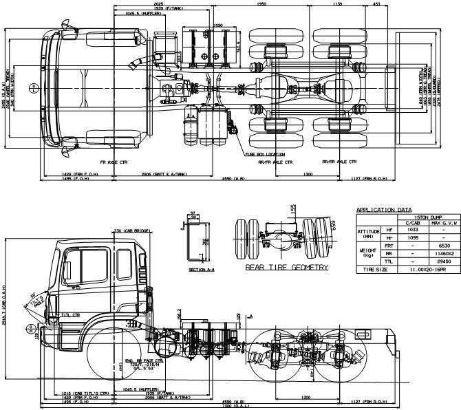 Габаритные размеры шасси HYUNDAI HD270 DUMP