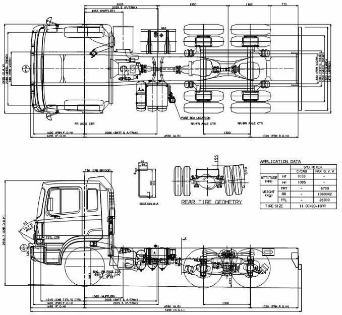 Габаритные размеры шасси HYUNDAI HD270 MIXER