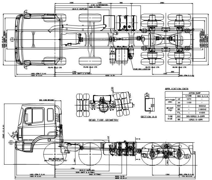 Габаритные размеры шасси HYUNDAI HD370 MIXER