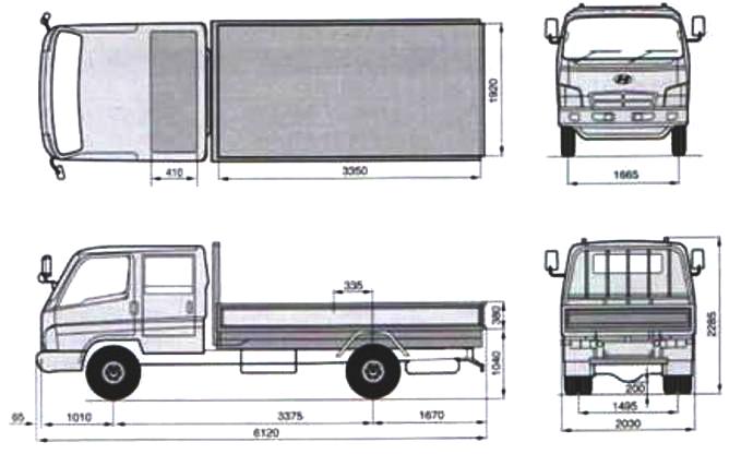 Габаритные размеры шасси HYUNDAI HD65 DLX DOUBLE CAB