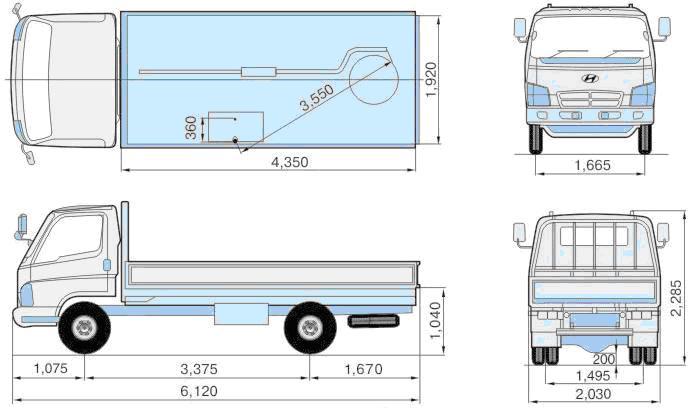 Габаритные размеры шасси HYUNDAI HD65 DLX