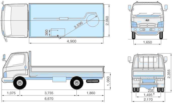 Габаритные размеры шасси HYUNDAI HD72 STD EURO-2