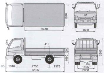 Габаритные размеры шасси HYUNDAI HD78 DLX SHORT EURO-3